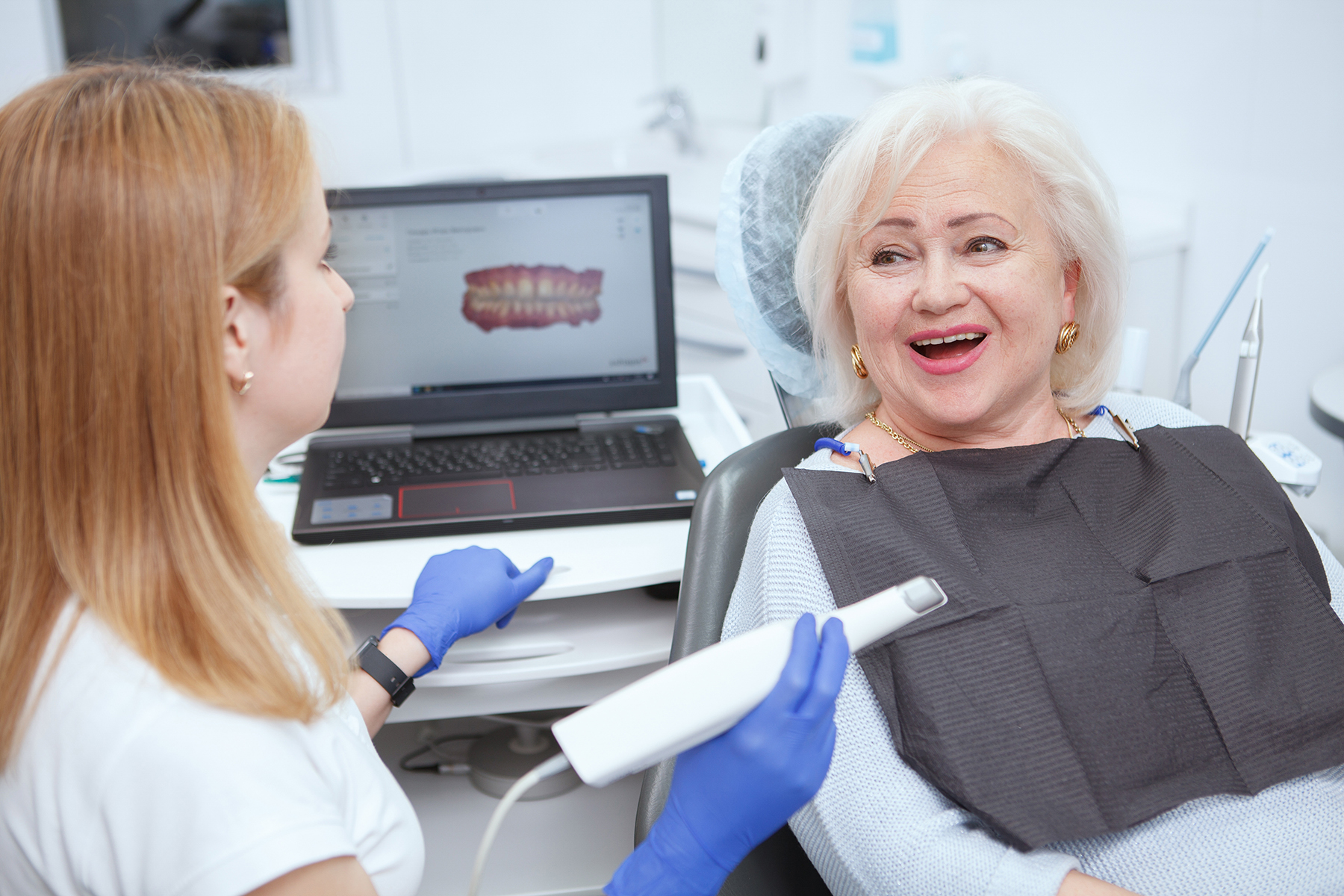 Woman at the family dentist in New Albany, OH